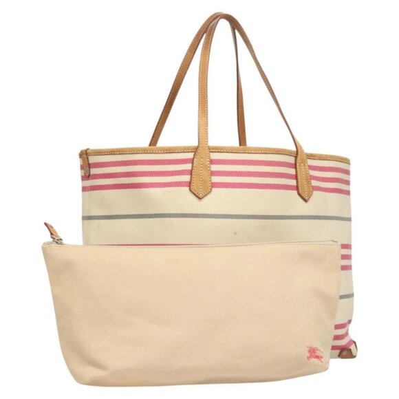 BURBERRY Blue Label Shoulder Bag Canvas White Pink Silver Auth ti3095 - Picture 1 of 16